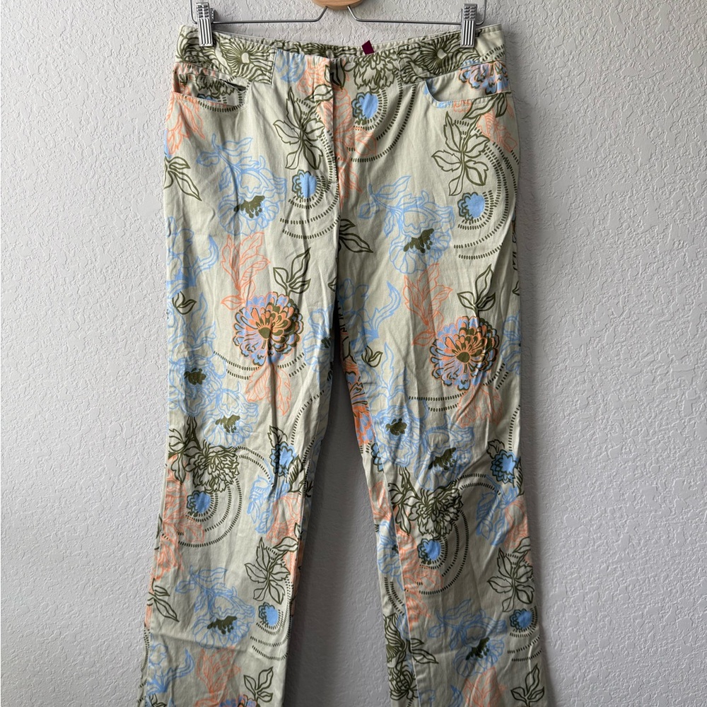 Tibi‎ Multicolor Floral Straight Leg Pants with Lace Bottom